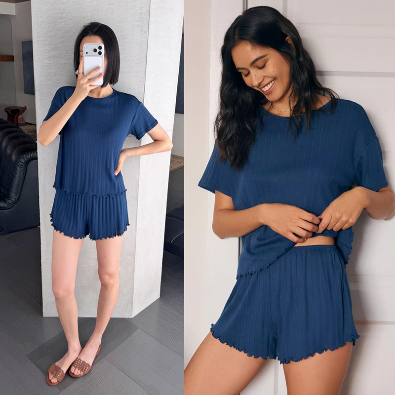 It's Strange Not to Buy It~ Comfortable Ceiling-High Home Set, Pima Cotton Tencel Ribbed Short-Sleeve Shorts Pajama Set 28