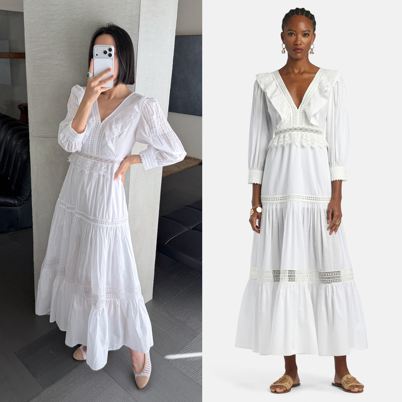 The Shock of 4 Types of Lace Craftsmanship! $750 Italian Vintage Brand Cotton Three-Quarter Sleeve Dress The Shock of 4 Types of Lace Craftsmanship! $750 Italian Vintage Brand Cotton Three-Quarter Sleeve Dress