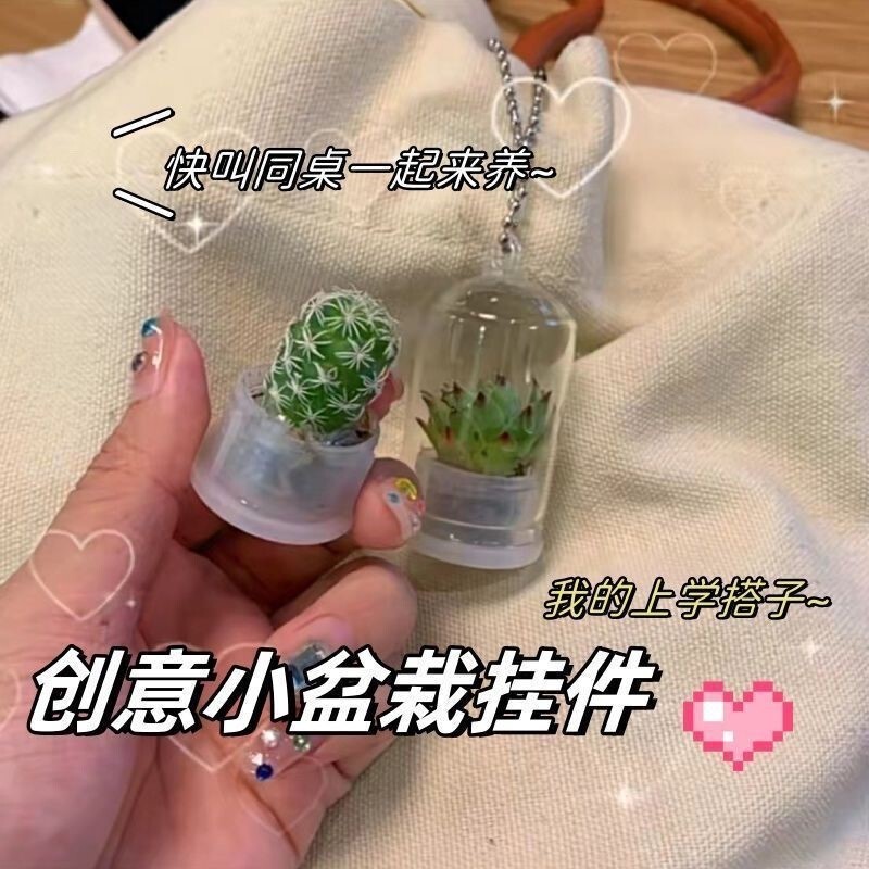 Cute Mini Succulent Potted Plant Pendant, Creative Cactus Green Plant Keychain, Miniature Landscape Small Gift Cute Mini Succulent Potted Plant Pendant, Creative Cactus Green Plant Keychain, Miniature Landscape Small Gift
