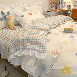 Mercury Home Textile Princess Style Bedding Bed Sheet Four-Piece Set All Cotton Pure Cotton Fresh Quilt Cover Dormitory Single Bed Upper Three