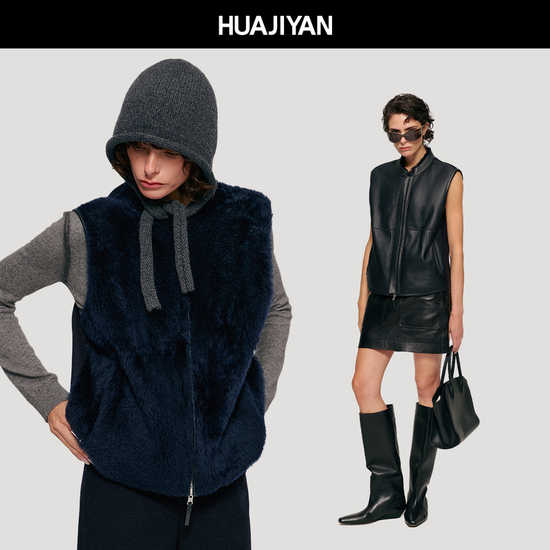 Huajiyan [Eiffel] Spanish Imported Lagone Sheepskin Fur Integrated Stand-Up Collar Sleeveless Vest 26 Autumn