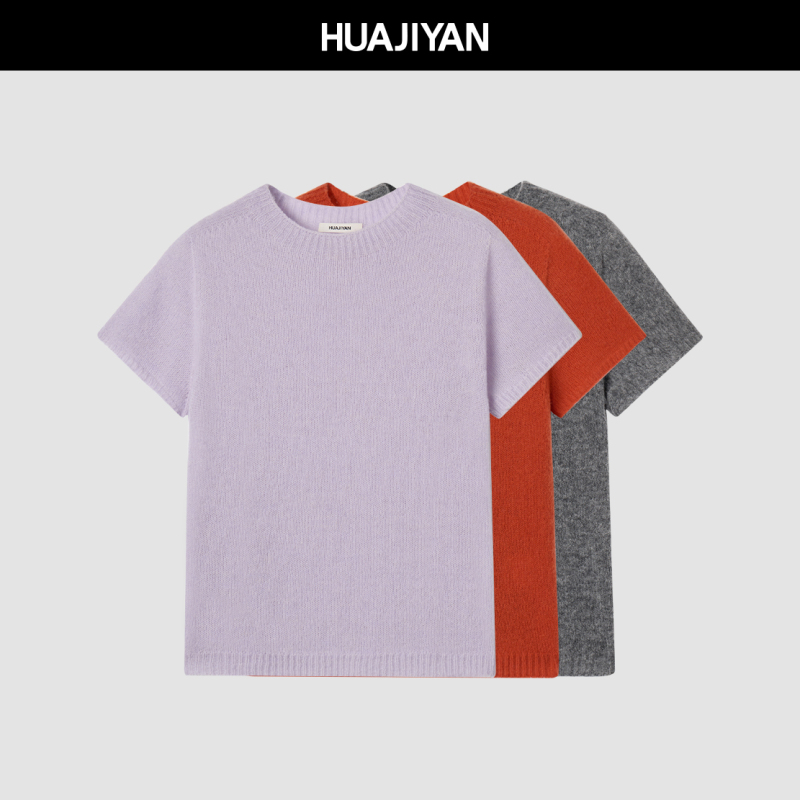 Hua Jiyuan【Bonus Points】100% Merino Wool Basic Half-High Round Neck Short Sleeve Top 2026 Autumn Hua Jiyuan【Bonus Points】100% Merino Wool Basic Half-High Round Neck Short Sleeve Top 2026 Autumn