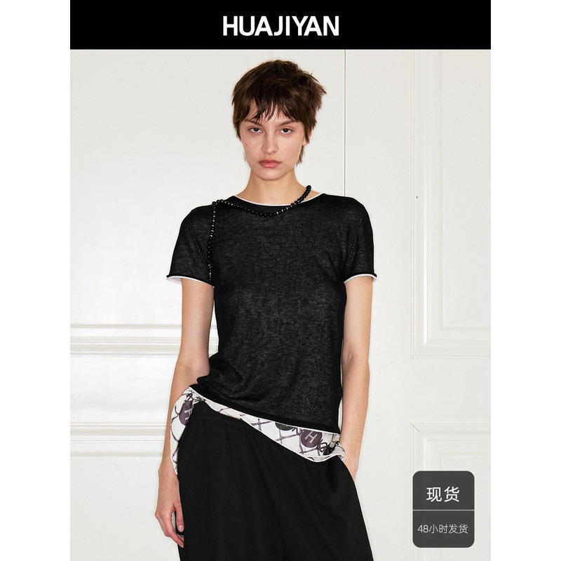 Huajiyan [Linen t] Double-Layer Design Round Neck Loose Short-Sleeve T-Shirt Top for Women, Summer Ready Stock Collection