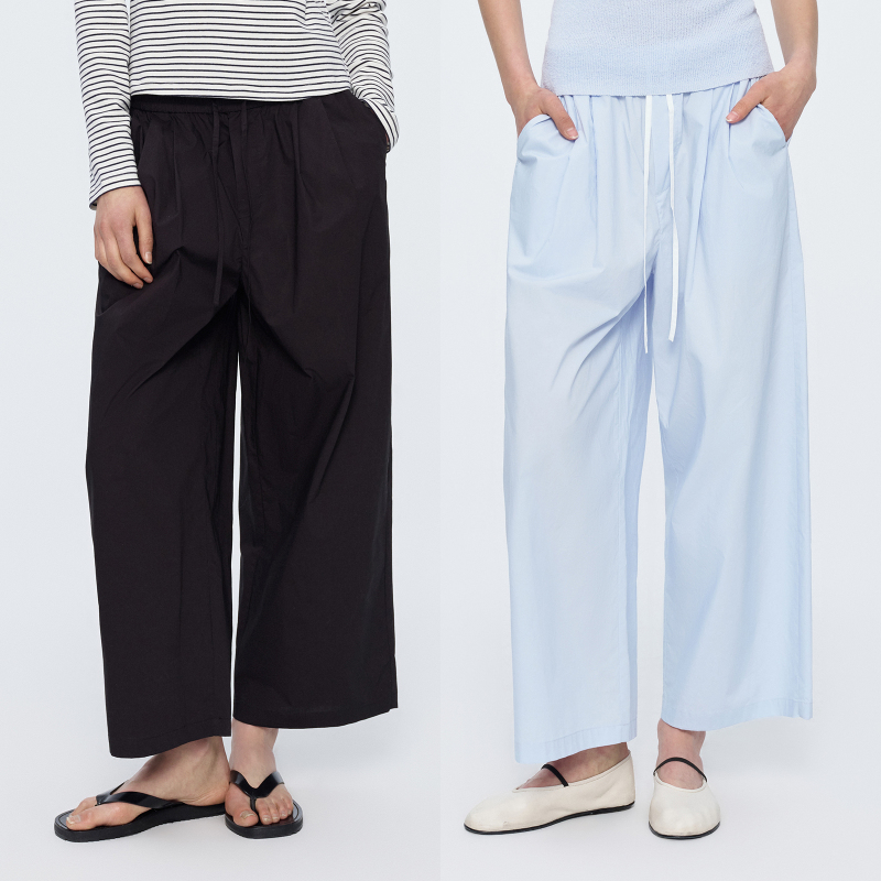 Huajiyan [Sea Salt Cocoa] 100% Cotton Drawstring Elastic Waist Comfortable Versatile Eight-Point Casual Pants