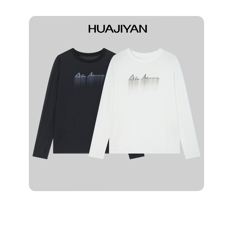 Huajiyan [Slide Show] Design-Inspired Versatile Round-Neck Long-Sleeve Comfortable and Breathable Long-Sleeve T-Shirt