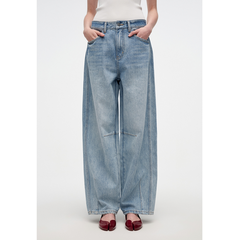 Huajiyan【Moon】Turkish Imported Fabric Cotton Straight Loose Scimitar Jeans for Women, Autumn 2026 Huajiyan【Moon】Turkish Imported Fabric Cotton Straight Loose Scimitar Jeans for Women, Autumn 2026