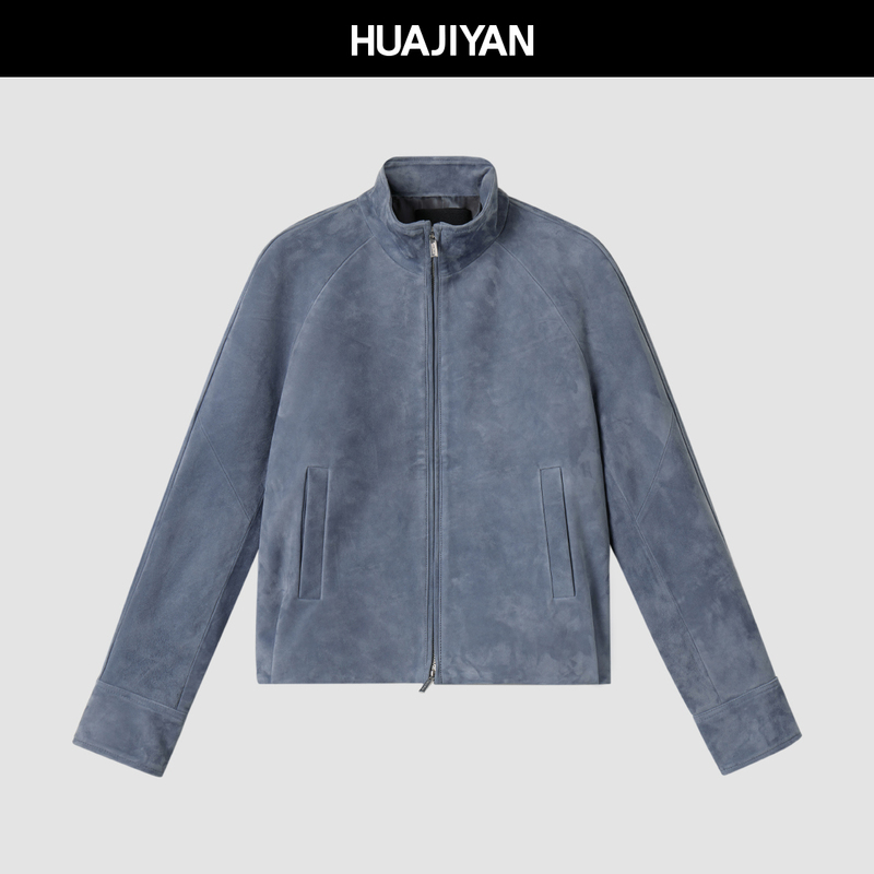 Hua Jiyuan [Blue Love Letter] Imported Sheep Leather Matte Raglan Sleeve Stand Collar Jacket Top 2026 Autumn