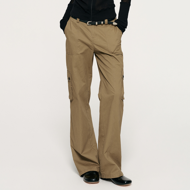 Huajiyan [Cookie Pants] 100% Cotton Multi-Pocket Design Elastic Waist Workwear Casual Pants 2026 Autumn