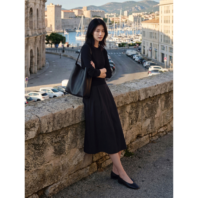 Maudi Gallery Meets the Elegant Black 2026 New Style Knitted French Patchwork Dress for Women 8295