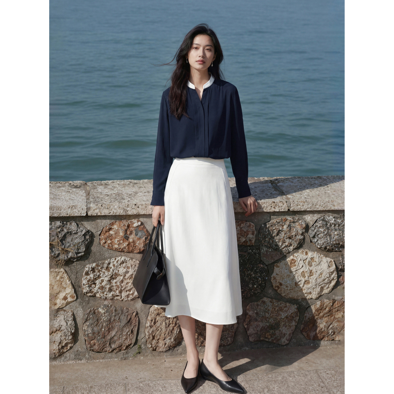Maudi Early Autumn Fallen Leaves Summer New Thin Small V-Neck Color-Blocked Shirt Women's Long-Sleeved Top Elegant and Gentle 8343 Maudi Early Autumn Fallen Leaves Summer New Thin Small V-Neck Color-Blocked Shirt Women's Long-Sleeved Top Elegant and Gentle 8343