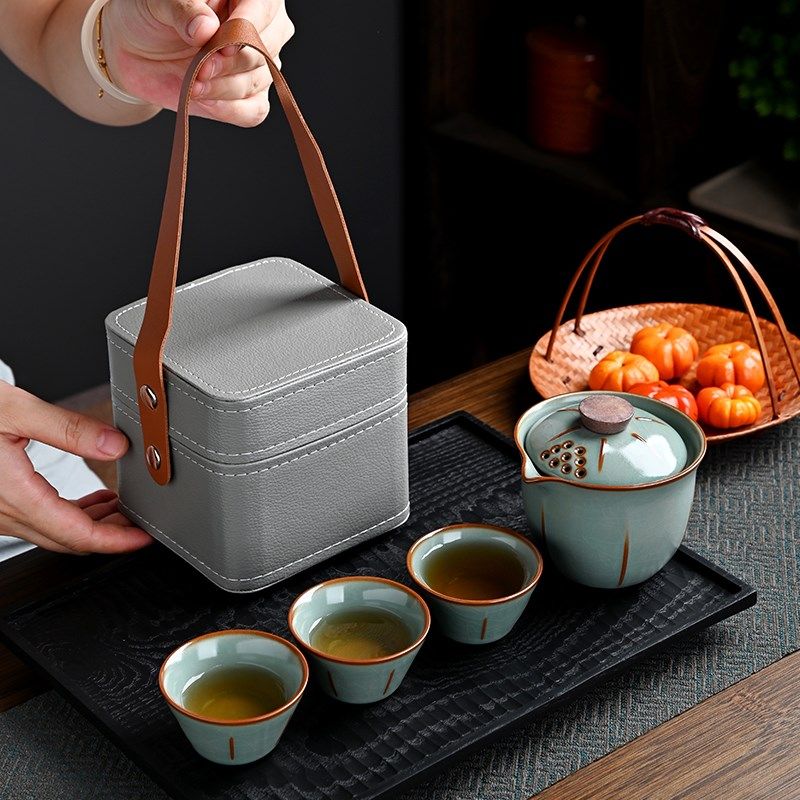Sufa Drinking Crafts Ru Kiln Portable Travel Tea Set for Camping and Carrying with You Baoshao Tea Equipment for Outdoor Travel