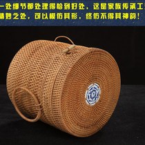Manufacturers handmade rattan moisture-proof tea cans large size 7 cakes Puer tea barrel dry goods storage Z storage bucket belt