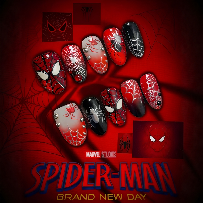 New Arrivals in Stock! Sweet and Cool Style Spider-Man Nail Stickers, 3D Embossed Stickers, DIY Nail Art Tool for Girls at Home