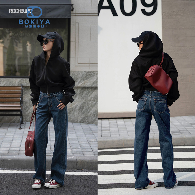Bok｜Bamboo Pole Pants 233｜Autumn Style Non-Stretch Mid-Waist Long-Staple Cotton Slim Straight-Leg Floor-Length Jeans