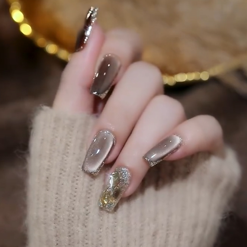 Zhitu Meilade Cat Eye Handmade Wearable Nails New Mid-Length Style Sparkling Whitening Autumn and Winter Nail Art High-End Nail Stickers Zhitu Meilade Cat Eye Handmade Wearable Nails New Mid-Length Style Sparkling Whitening Autumn and Winter Nail Art High-End Nail Stickers