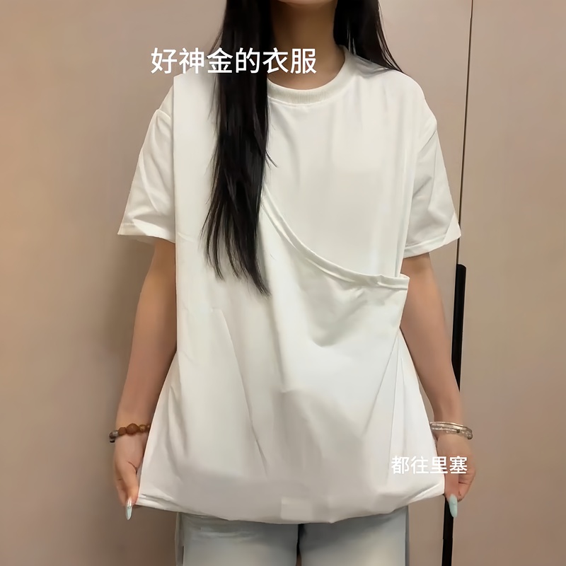 【Good for Carrying Things】Crossbody Large Pocket Pure Cotton T-Shirt Couple Short-Sleeve Large Capacity Summer Casual Clothes