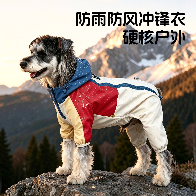Dog Rainproof and Windproof Jacket with Hood and Zipper, Outdoor Four-Legged Clothing for Small and Medium-Sized Dogs, Schnauzer Pet Clothes