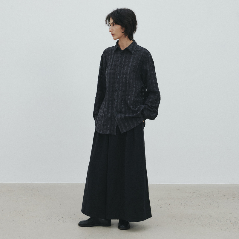 Orchidpiece「Ichi」Japanese Cotton and Linen Checkerboard Pattern Black Long-Sleeve Shirt