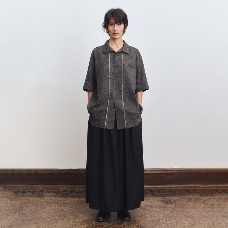 Orchidpiece'Log' Cotton Linen Raw Edge Open Collar Short-Sleeved Shirt
