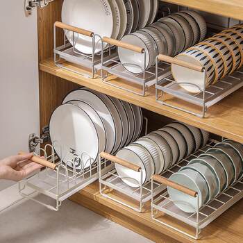 Metal dish drain rack stainless steel thickened bowl rack drain tray kitchen dish storage rack pulling bowl rack