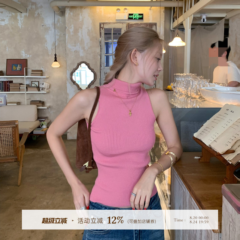 8Uioio White Peach Smoothie Pink Sleeveless Knitted Vest for Women 2026 Spring New Slim Fit Top 8Uioio White Peach Smoothie Pink Sleeveless Knitted Vest for Women 2026 Spring New Slim Fit Top