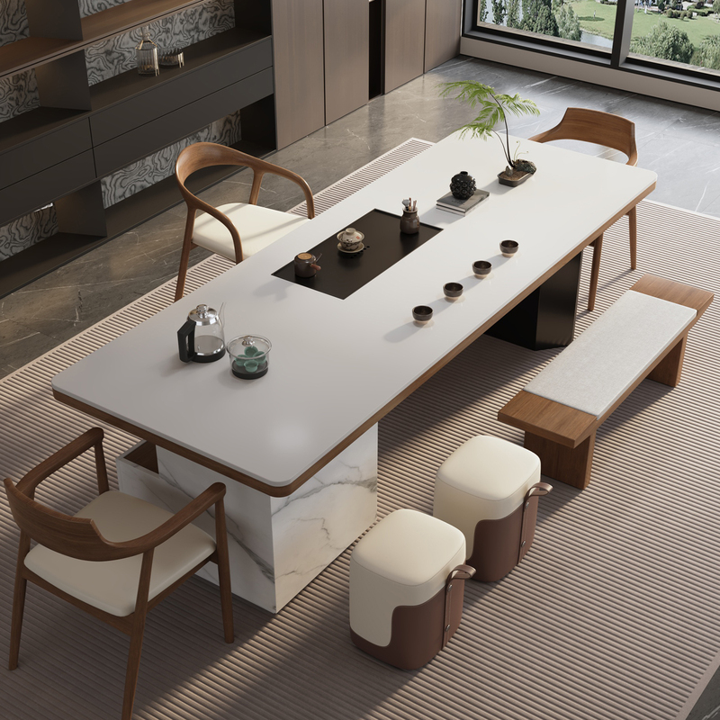 Light Luxury Solid Wood Slate Tea Table and Chair Set for Living Room, Home Office, 2026 New High-End Model Light Luxury Solid Wood Slate Tea Table and Chair Set for Living Room, Home Office, 2026 New High-End Model