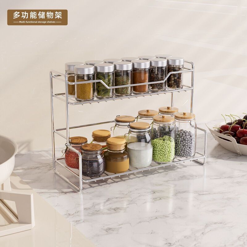 German Premium Stainless Steel Kitchen Storage Rack, No-Drill Bedroom Storage Rack, Multifunctional Bathroom Countertop Organizer