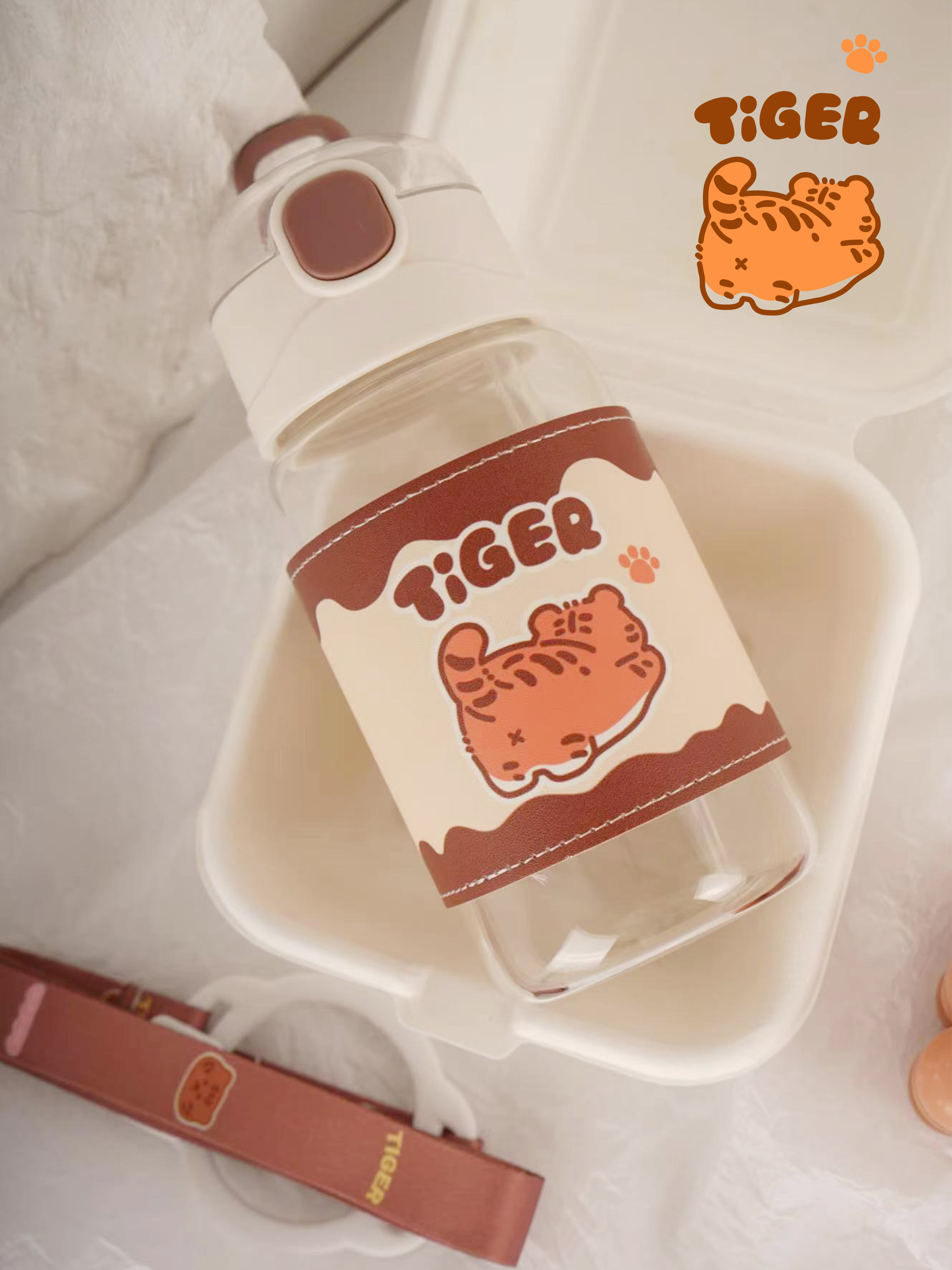 Original Wild Anecdote original cute Tiger Glass Cup cup Sucker Cup cup with cup thermal insulation portable ins