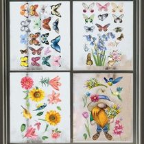 Spring Window Stickers Spring Gnome Flower Pattern Window