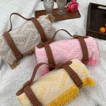 Picnic mat bosamia outdoor camping beach thickened desktop picnic cloth lawn mat blanket ins style tassel
