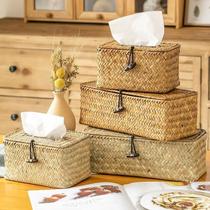 Japanese retro handmade straw storage tissue box home bedroom living room restaurant coffee table bathroom tissue box