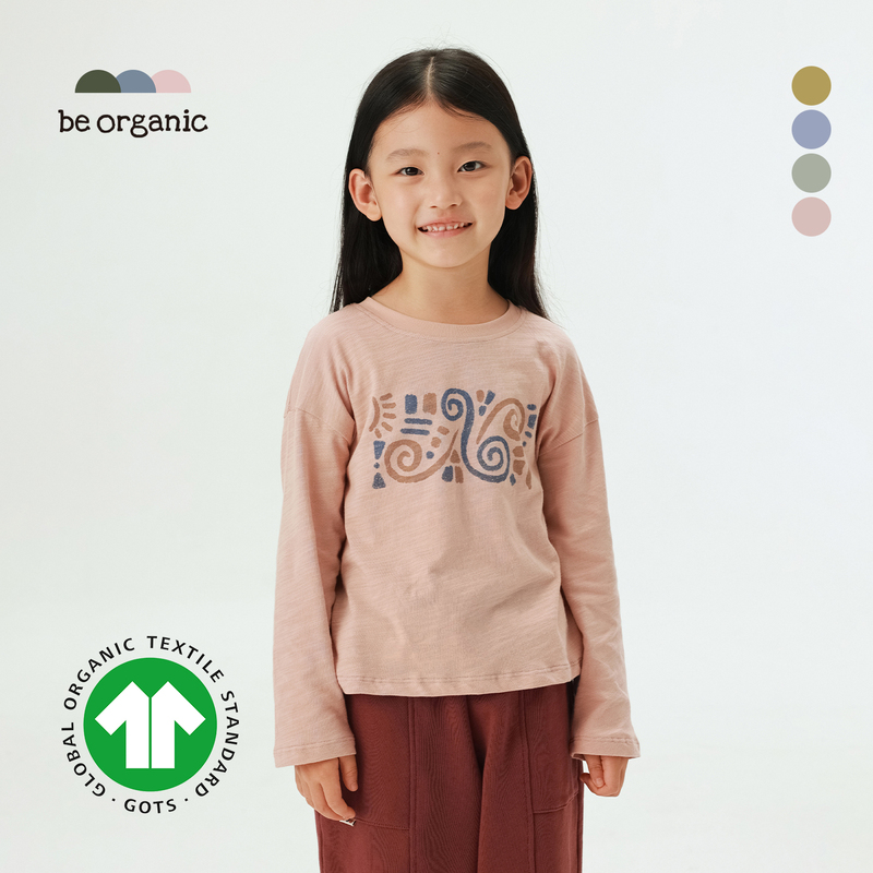 Be Organic【Gots Certified Organic Cotton】Children's Casual Versatile Slub Cotton Long-Sleeve Top for Boys and Girls, New for Spring and Autumn