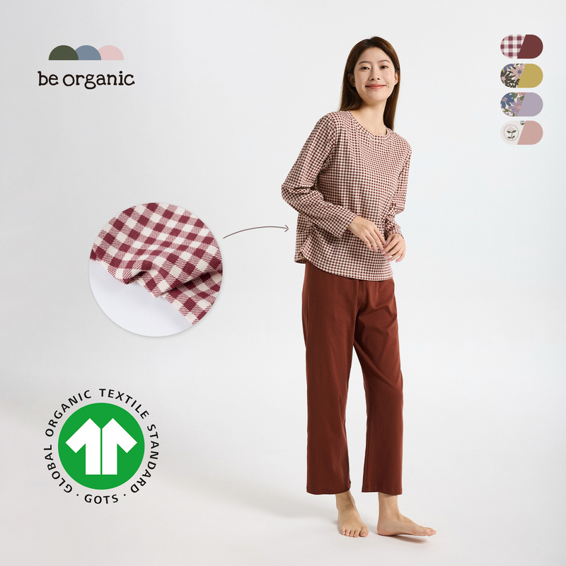 Be Organic【Gots Certified Organic Cotton】Adult Casual Loose Round Neck Long-Sleeved Loungewear Set