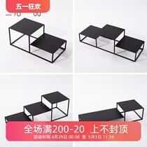 Black painted multi-layer small iron frame base desktop decorative ornaments entrance new Chinese sculpture table storage rack
