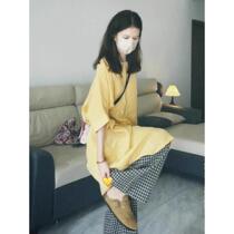 Japanese light yellow retro dress loose layering niche design small person relaxed feeling lazy style suit