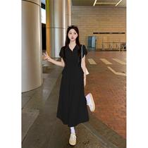Korean style summer belly-covering skirt with drawstrings for fat girls casual temperament waist-slimming lapels for fat girls
