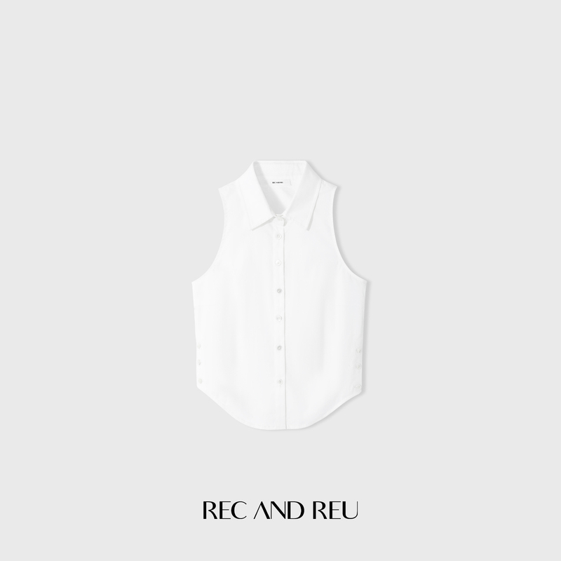 Rec and Reu Right-Angle Shoulder Shirt, Cool Style, Minimalist Workwear, Slimming Sleeveless Shirt