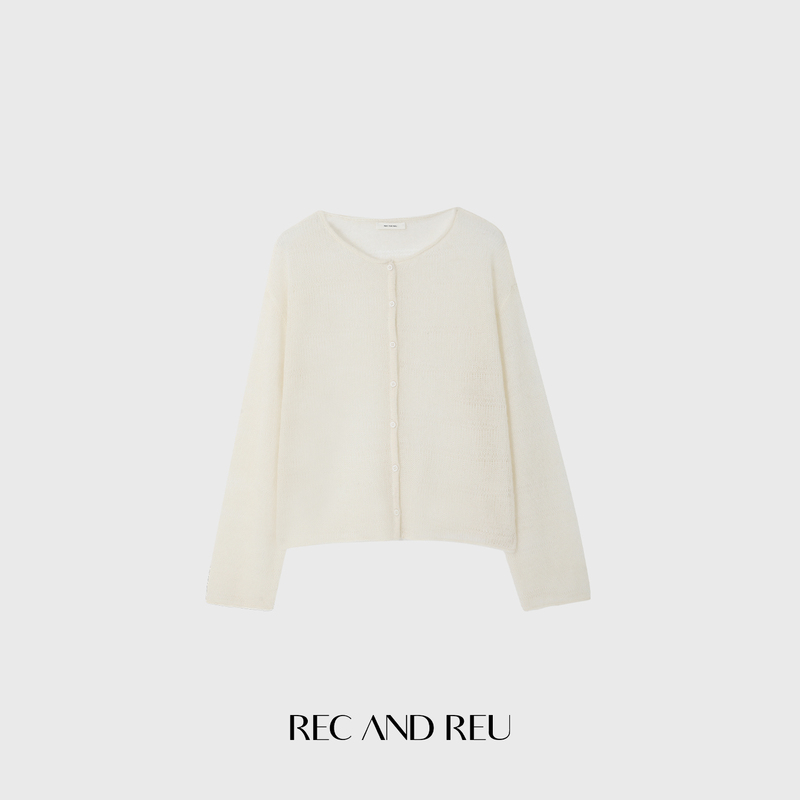 Rec and Reu【Egg Roll Cardigan】Peruvian Superfine Alpaca Wool Australian Superfine Wool Crew Neck Knitwear