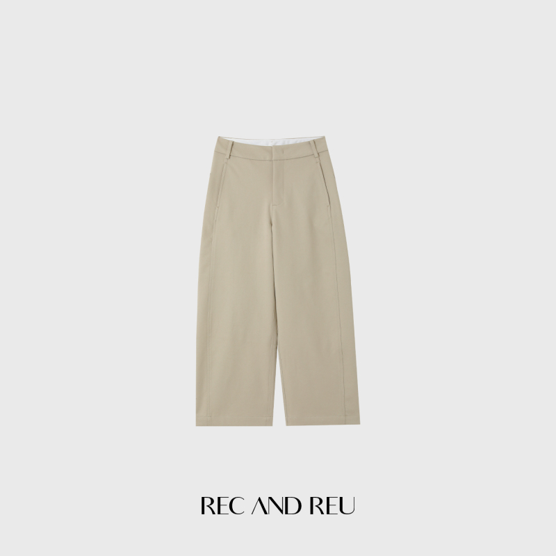 Rec and Reu Magic Item [Hand-Ironed Pants] Versatile and Easy to Care for Straight-Leg Cropped Micro-Curved Casual Pants