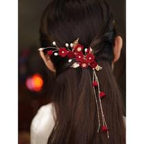 Happy mother-in-laws hair accessories red hair flower wedding banquet high-end cheongsam wedding festive mothers hairpin