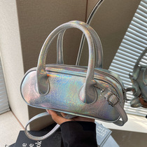 Hand-carrying glossy laser texture bowling bag for women summer fashion trend versatile shoulder bag