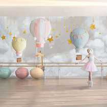 Nordic ins style wallpaper small fresh childrens room internet celebrity check-in background wall 3d sky clouds hot air balloon wallpaper