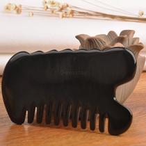 Black buffalo horn comb large thickened large teeth head meridian massage tool nine teeth rounded head therapy cervical vertebra authentic