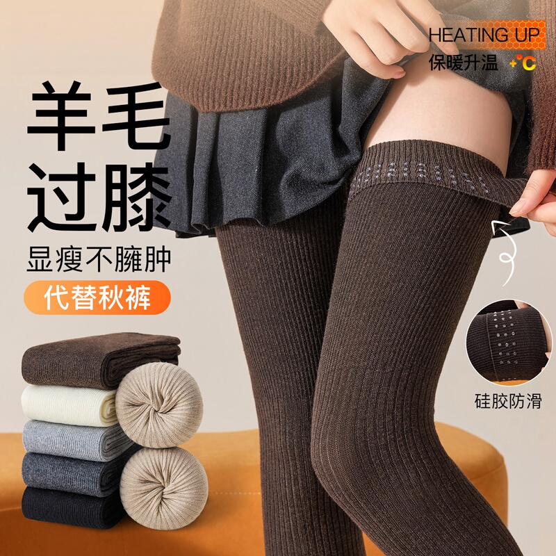 Iuiunrsen Wool Over-The-Knee Socks for Women, Autumn and Winter Warm Thickened Knee-Protecting Thigh-High Socks, Long Pantyhose