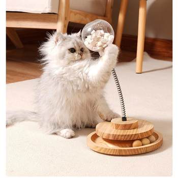 Solid wood spring rotating catnip ball set cat food leakage ball pet toy cat stick cat supplies