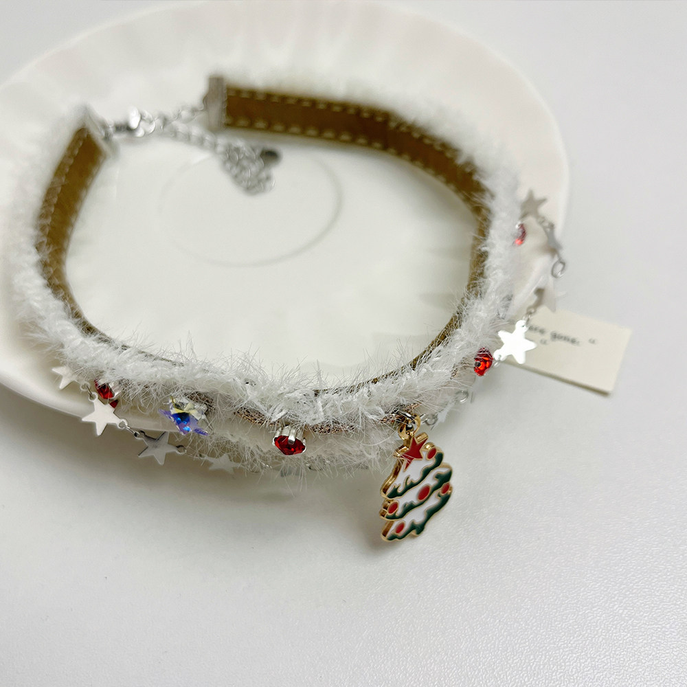 食颜派 圣诞树星星白色毛绒项链 1个【秋冬双层 爆款锁骨链】