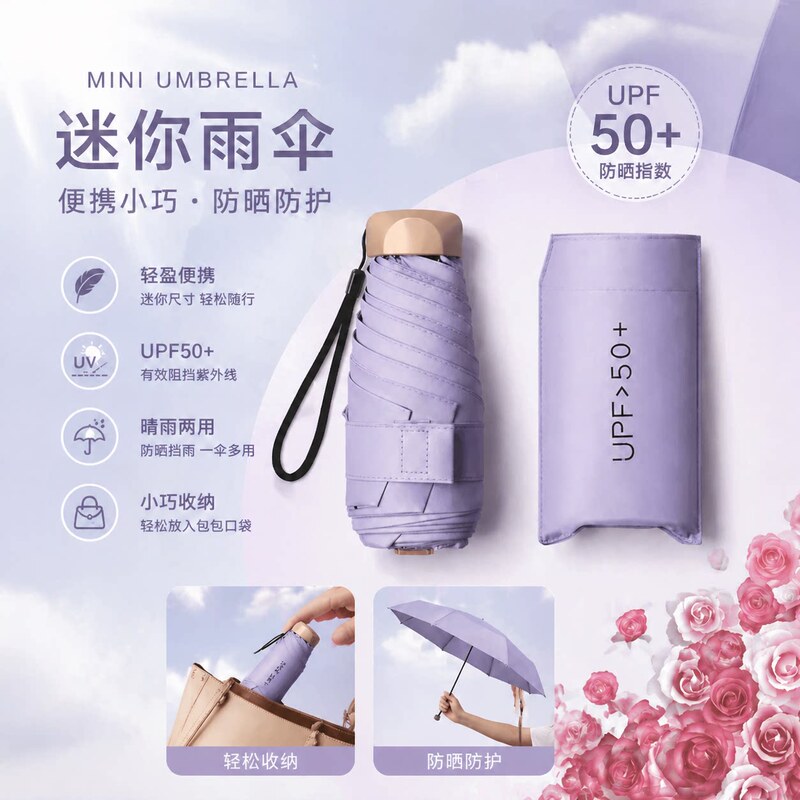 Mini 40% off Sun Protection Umbrella for Women Upf50+ Portable Compact Pocket Umbrella Dual-Use for Sun and Rain Folding Umbrella-8