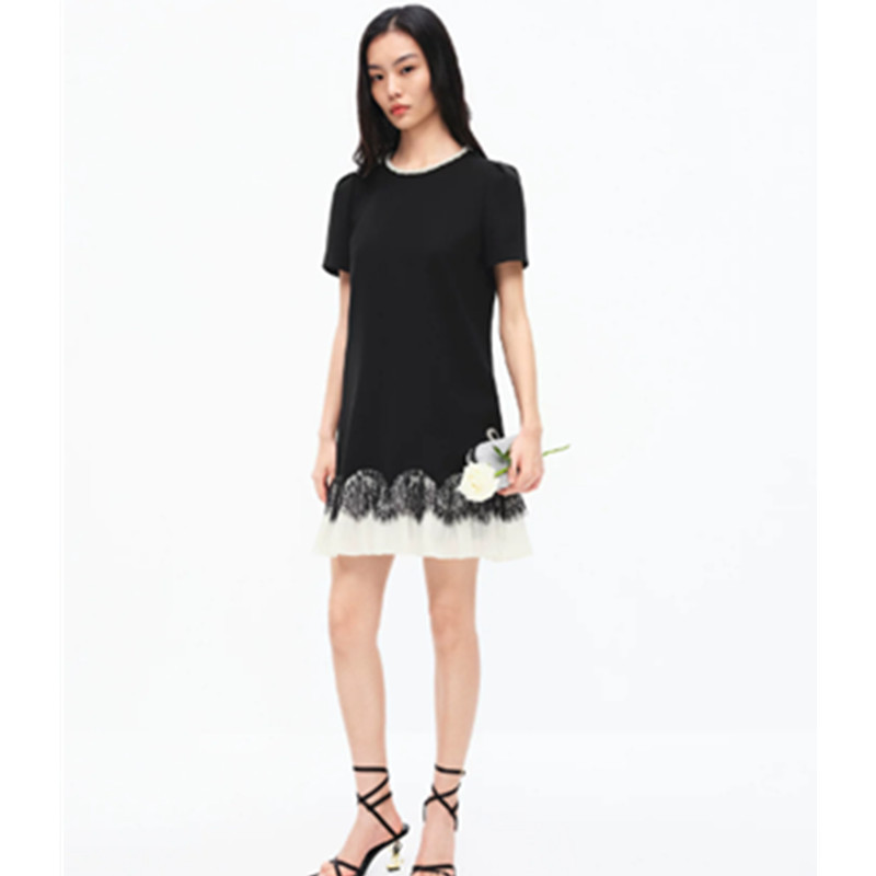 Kejia's Same Style Exquisite Slimming Niche Design Lace Patchwork Short-Sleeve Dress 2026 Autumn New Arrival Kejia's Same Style Exquisite Slimming Niche Design Lace Patchwork Short-Sleeve Dress 2026 Autumn New Arrival