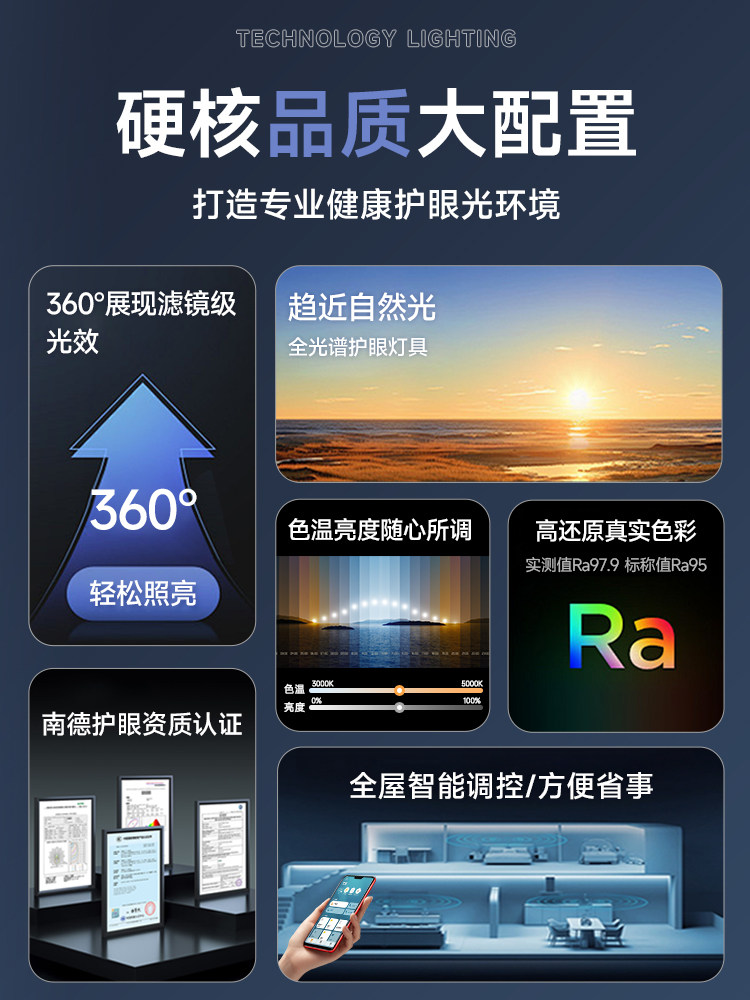 Hp Lighting Living Room Ceiling Lamp Eye-Protection Smart Hall Main Light 2025 New Model Whole House Package Combination Lighting