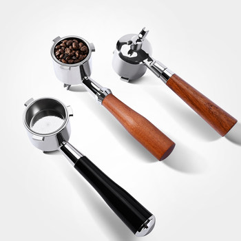 51mm Three-Ear Bottomless Portafilter Ec310/685/9335 with Bottom Handle, Universal Solid Wood Accessory for De'Longhi Coffee Machines